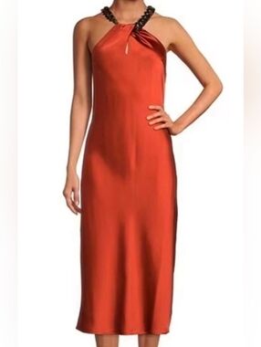 Gianni Bini Satin Halter Everly  Midi Dress in Burnt Orange